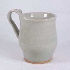 Handmade pottery mug sage green with little mouse